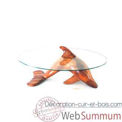 Table basse Le dauphin 95 cm en bois de Rauli - verre trempe, bord poli - LAST-MDA95-R - VI200-600-10