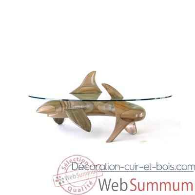 Table basse Le requin en bois de Rauli  - 150 cm x 85 cm x 43 cm - verre trempe, bord poli ep. 1,2 cm - LAST-MRE105-R - V1500-850-12