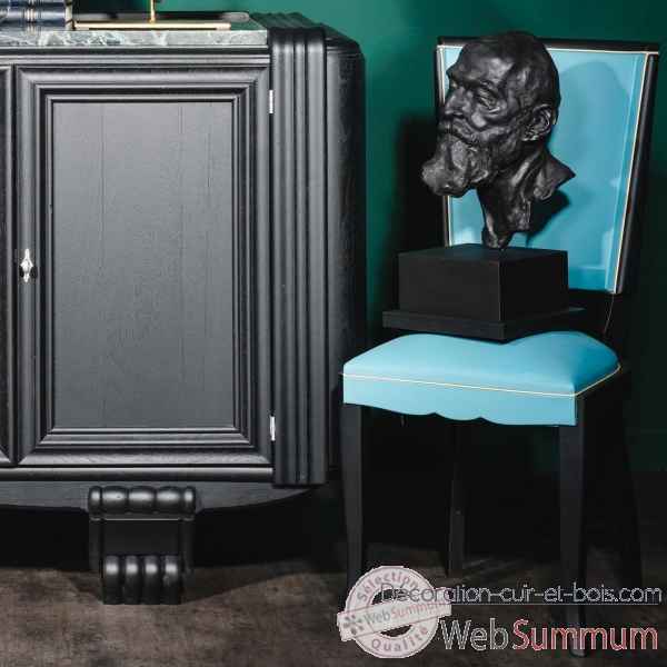 Chaise noir mat, assise et dossier simili bleu Objet de Curiosite -PUMB086