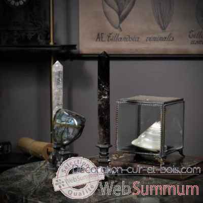 Cristal fume en obelisque sur mini pied baroque Objet de Curiosite -MI021