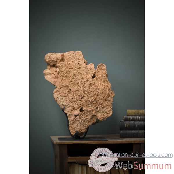 Stromatolite en totem epais sur socle fer (beige) Objet de Curiosite -PUFO094