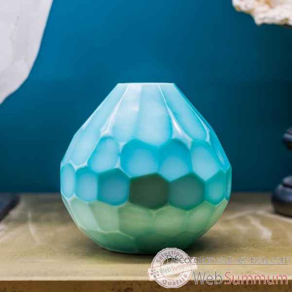 Vase bleu laiteux a facettes pm Objet de Curiosite -VA043