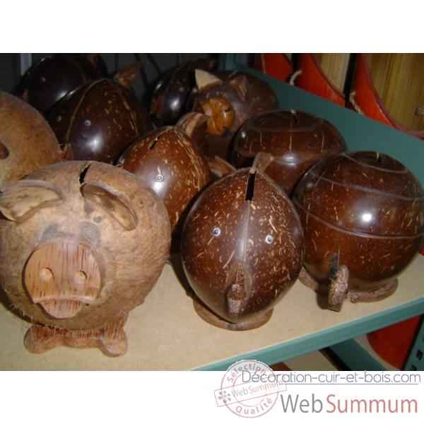 Tirelire en noix de coco Animaux Bois -lcdm039